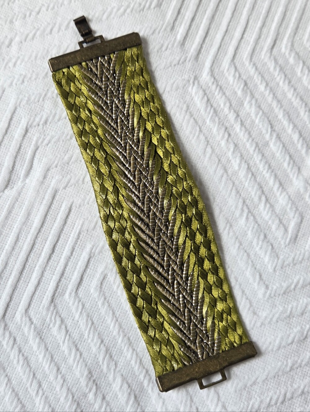 Olive Green Braided Multi-Texture Cuff Bracelet